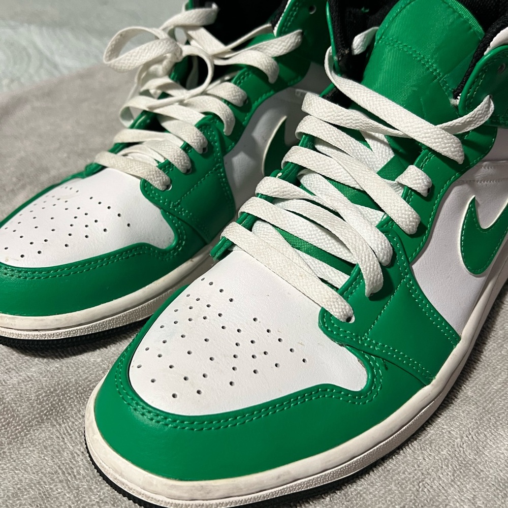 Nike Jordan 1 Mid Green and White Athletic Shoes